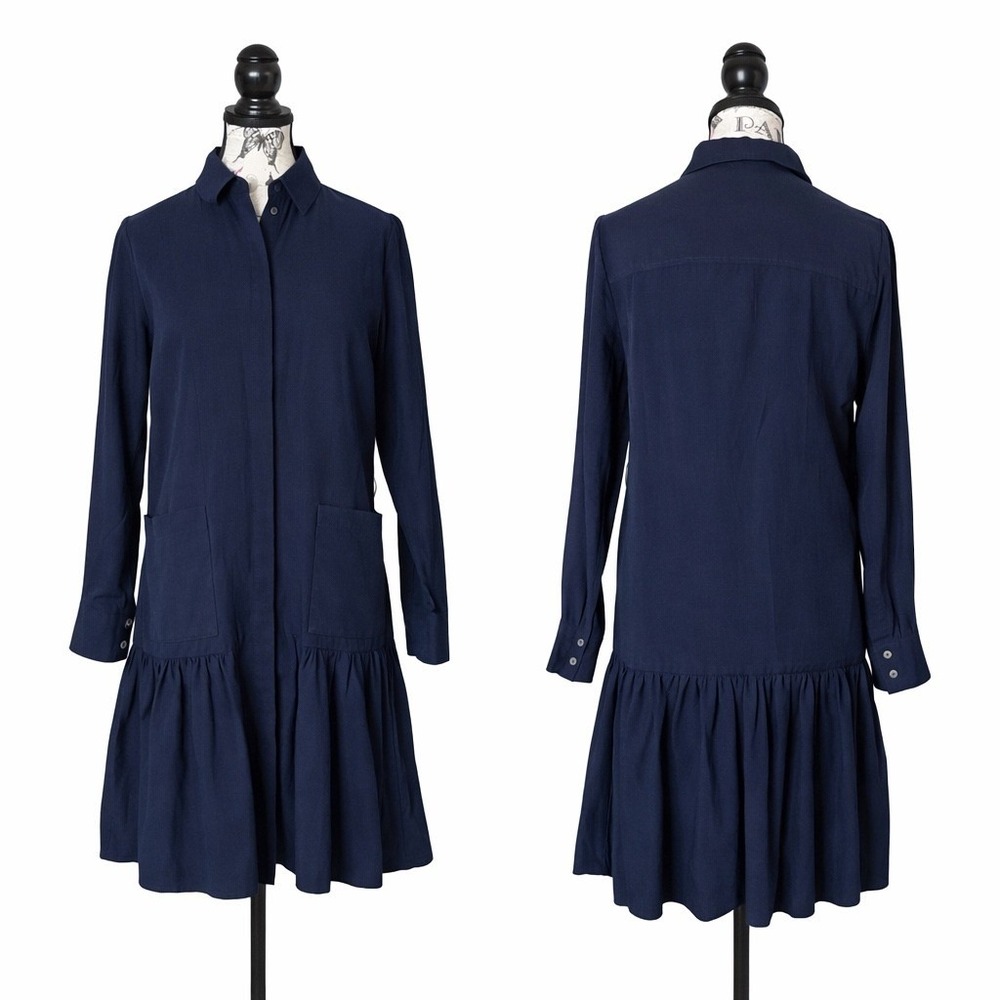 Kobi Halperin Blue Nash Belted Tencel Linen Ruffle‎ Drop Waist Shirt Dress Sz